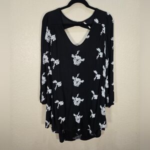 Free People Black Austin White Floral Embroidered Long Sleeve Dress Sz M
